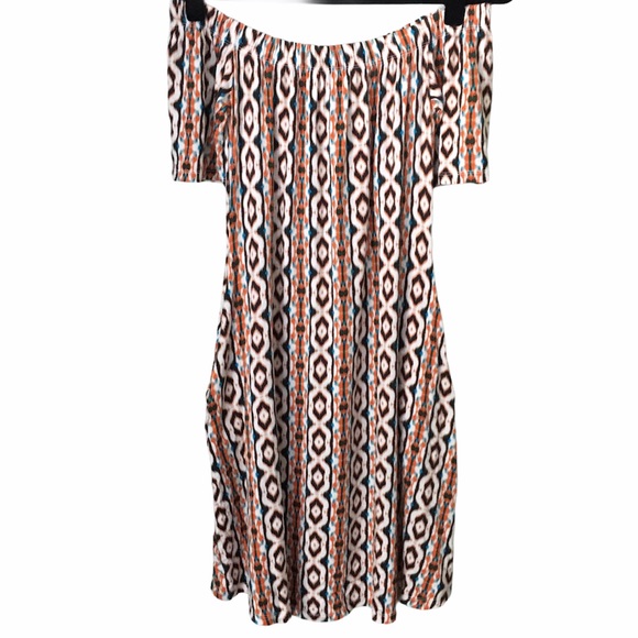 Abound Orange Multicolor Off-the-Shoulder Printed Knit Dress - Picture 4 of 4